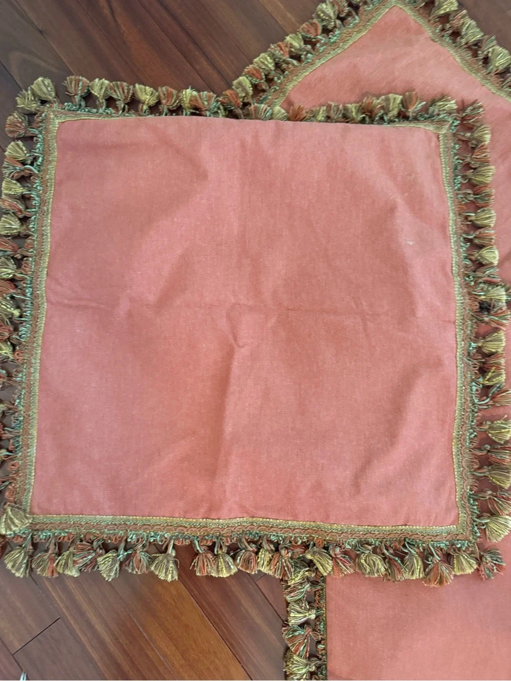Euro Pillow Shams (3) Custom Made 26x26 In Pom Pom Fringe Pumpkin Rust Cotton